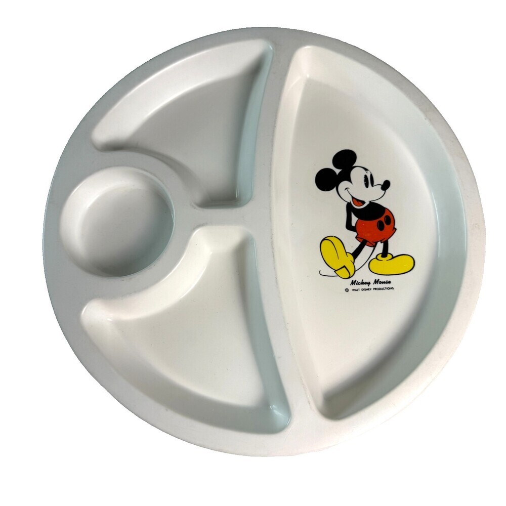 Vintage Walt Disney Productions Mickey Mouse Divided Plastic Child's Plate White